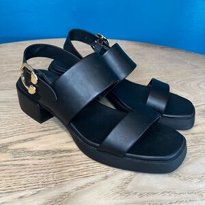 AEROSOLES Dove Platform Sandals Black Leather Wrapped Comfort Heel Women’s 8.5